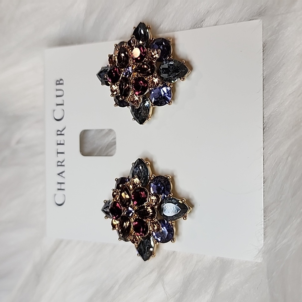 New Charter Club Gold-Tone, Multicolor Mixed Stone Cluster Earrings